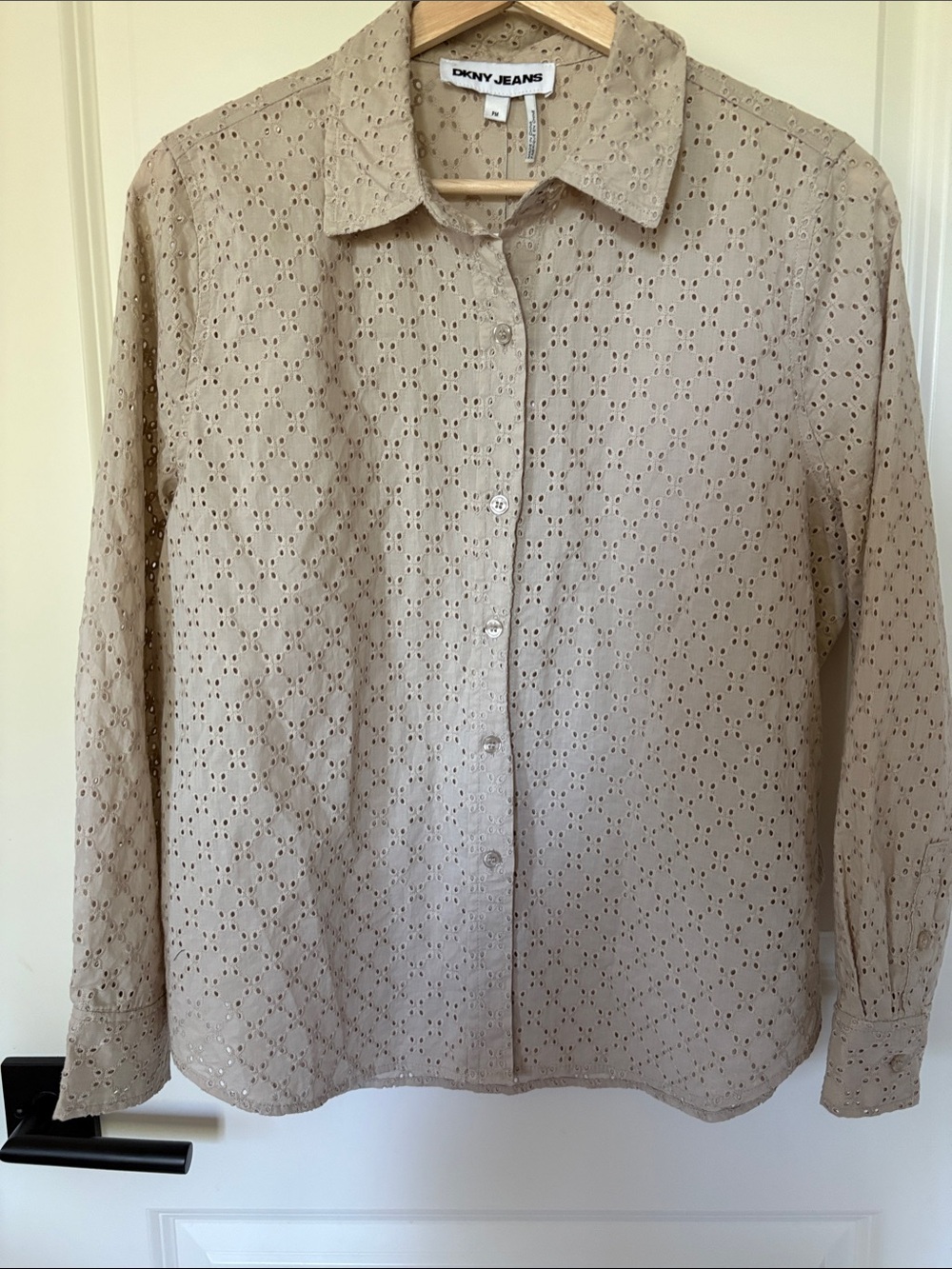 Dkny Beige Eyelet Button-Up Blouse